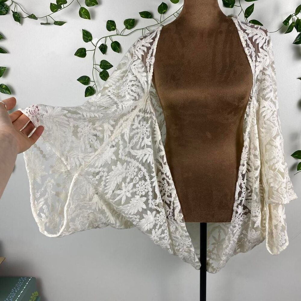 OS sheer white/cream lace cardigan oversized baggy fairy cottage boho chic